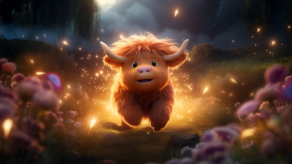 Highland cartoon cow using broadband for video calls and multiple devices